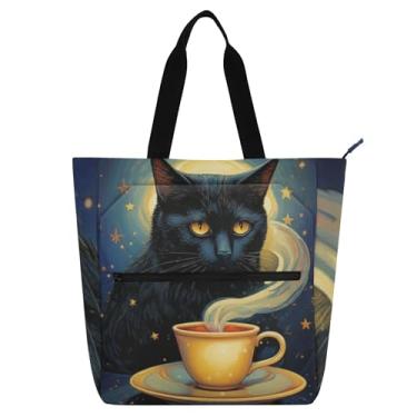 Imagem de Sacola feminina com olhos amarelos de gato preto, bolsa de tecido de lona, faculdade, escola, professores, livros, presentes