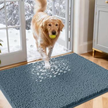 Imagem de IM HOME Tapetes de porta para cães de 91 cm x 61 cm, azul empoeirado, tapete absorvente de chenille, tapete de porta interno pesado antiderrapante, tapete macio para cama de cachorro, tapete de porta