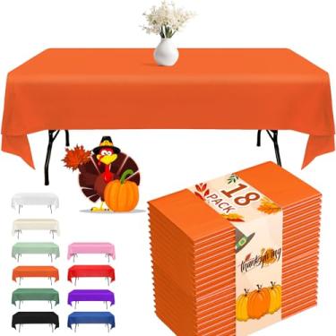 Imagem de Fixwal Toalha de mesa de plástico descartável, pacote com 18, toalhas de mesa de 137 x 272 cm, festa de Halloween, decorações de Ação de Graças, colheita, toalhas de mesa de outono, mesas retangulares