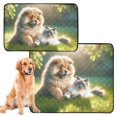 Imagem de Almofadas de xixi laváveis para cães e animais de estimação, tapete de urina para gatos, chow, cachorros, fofos, tapete absorvente para cães, impermeável, médio + grande, conjunto de 2
