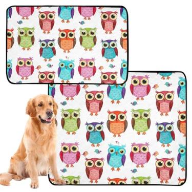 Imagem de Almofadas de xixi laváveis para cães, corujas coloridas, pássaros, animais de estimação, almofada reutilizável absorvente para cães, tapete impermeável para cercadinho para cães, médio + grande