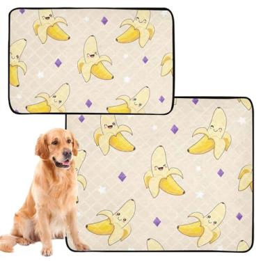 Imagem de Almofadas de xixi laváveis para animais de estimação fofas bananas bege para animais de estimação almofada reutilizável absorvente para filhotes, tapete impermeável para cercadinho de cachorro, médio