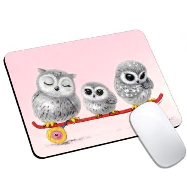 Imagem de Mouse pad de coruja fofa rosa pequeno, mouse pad de computador para mesa, base de borracha antiderrapante para laptop, design quadrado de 24 cm x 20 cm para acessórios de mesa de casa e escritório