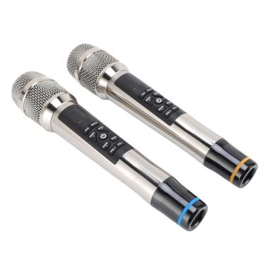 Imagem de Jopwkuin Conjunto Profissional de Microfone Sem Fio de Metal Dinâmico Com Reverberação para Canto de karaokê Em Home Theater, 2 Microfones e Receptor