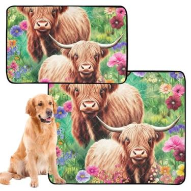 Imagem de Highland Cows Colorido Animal Pet Dog Pee Pads Lavável Reutilizável Pet Pee Pad À Prova D'água Tapete de Cercadinho Absorvente, Médio + Grande, Conjunto de 2