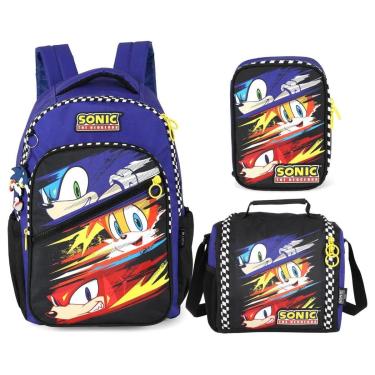 Imagem de KIT MOCHILA LANCHEIRA ESTOJO ESCOLAR MENINO BOLSA SONIC-Masculino
