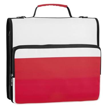 Imagem de Organizador de fichários com zíper bandeira da Polônia 3,8 cm 3 anéis para documentos escolares bolsa com alça de ombro pasta de armazenamento com alça de ombro pasta de portfólio com alça