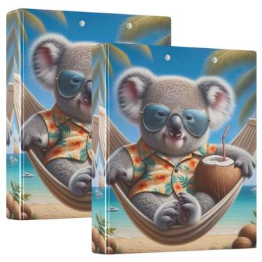 Imagem de Fichários personalizados com 3 anéis de rede de coala tropical para praia, 3 polegadas, comporta 200 folhas, pastas, anel redondo, fichário de receitas, 31,5 x 27 x 6 cm, pacote com 2