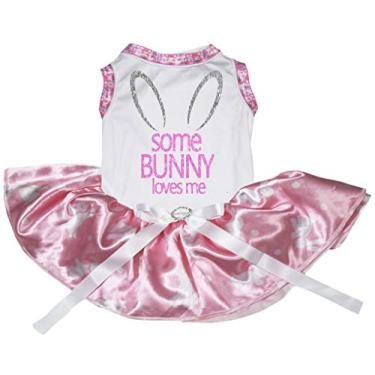 Imagem de Petitebella Vestido para cachorro Some Bunny Loves Me branco camisa rosa coelho bolinhas tutu (branco, 2GG)