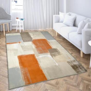 Imagem de LOKMU Tapetes antiderrapantes bege e laranja, pintura de arte abstrata, decoração de casa, tapetes para sala de aula, sala de estar, quarto, sala de jantar, jardim de infância, 1,72 x 18 m