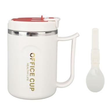 Imagem de ZJchao Caneca de café Isolada de Aço Inoxidável Caneca Anti Escaldante de Camada Dupla Com Tampa de Alça Colher Capacidade de 500ml para Viagens, Escritório, Uso Doméstico Material de Aço (Vermelha)