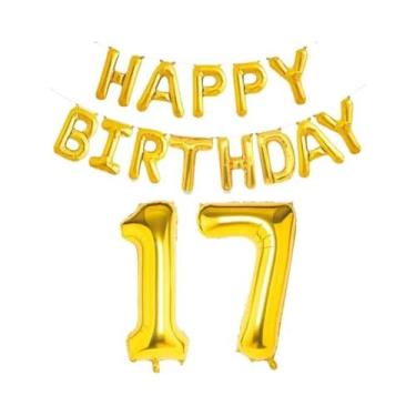 Imagem de Balões De Folha Dourados De Feliz Aniversário 15 Peças Decoração De Fe