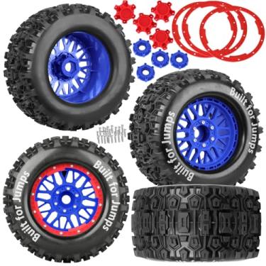 Imagem de BRCatWPark 17mm Hex 1/8 1/10 RC Wheels and Tires for 1/10 Maxx/E-Revo/T-Maxx/Summit/Kraton/Outcast 4S,etc RC Monster Truck,RC Tires and Rims with Foam Inserts,(4Pcs) Red Blue