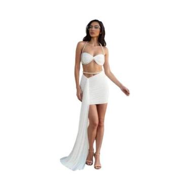 Imagem de Conjunto Feminino Sexy E Elegante De 2 Peças Com Top Halter Sem Costas