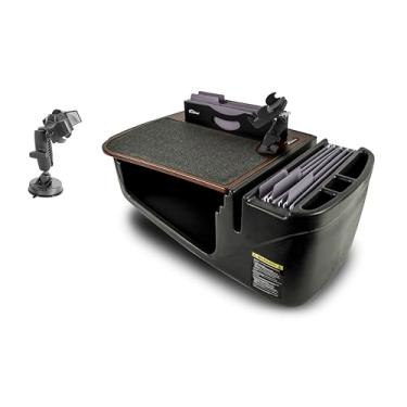 Imagem de AutoExec Mesa de carro Efficiency FileMaster para sua estação de trabalho de veículo e escritório móvel, mogno, com suporte para telefone e sucção para telefone