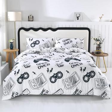 Imagem de SDIII Conjunto de edredom casal branco de microfibra para meninos, meninas, adolescentes e crianças, 3 peças, tamanho casal