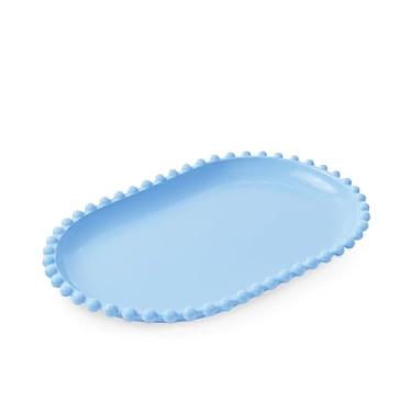 Imagem de Kit 2 Bandejas Decorativas Pérola Oval 20x13cm para Decoração de Mesa e Festas – Bandeja Acrílica Elegante (Azul Bebê)