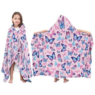 Imagem de JOPJOLIW Toalha com capuz borboleta para crianças, poncho de borboleta azul rosa para crianças 76 cm x 127 cm, cobertor de flanela macia para piscina, praia e natação, presentes de aniversário de