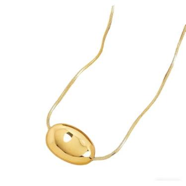 Imagem de Dr's gift Colar de feijão grosso banhado a ouro 14 K para mulheres, colar grande com pingente de declaração e pingente preto dourado, Aço inoxidável, Sem Pedra Preciosa