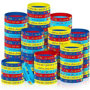 Imagem de Karenhi 96 peças de pulseiras de silicone para conscientização do autismo, peças coloridas de borracha, pulseiras de silicone para mulheres, presentes para adultos, artigos de festa, presentes