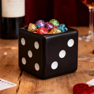 Imagem de ehuoyan Tigela de doces em forma de dados para mesa de escritório tigela chave para plantadores de mesa de entrada para plantas de interior decorações de festa de cassino (cor reversa preta)