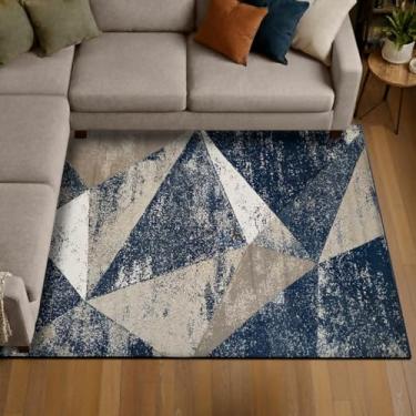 Imagem de 1 Tapete Sala Sofá Antiderrapante Grande 200X250 Js Do Cr Vr (M20 Azul - Geométrico Moderno)