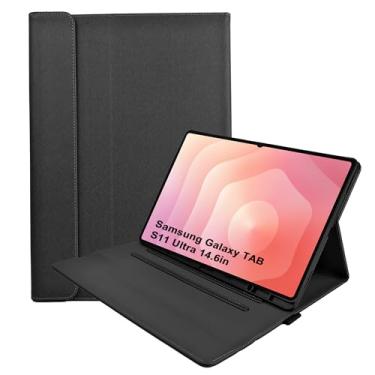 Imagem de Suttkue Capa compatível com tablet Samsung Galaxy Tab S11 Ultra 2025 de 14,6 polegadas com suporte para caneta, hibernar/despertar automático, suporte ajustável, preta