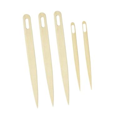 Imagem de Esquirla Conjunto de 5 agulhas de tricô e tecelagem em bambu com olho grande, ideais para tapeçarias, confecção de suéteres e artesanato, perfeito para