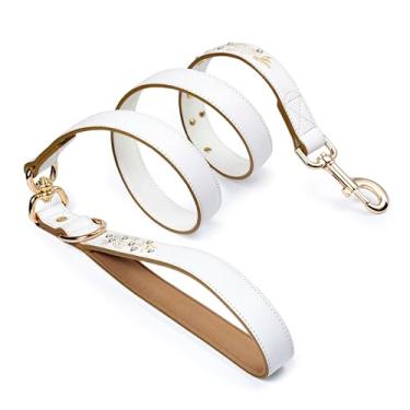 Imagem de Blueberry Pet Elegante coleira de couro branco ocidental luxuosa para cães com design barroco dourado