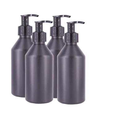Imagem de MOXMAR Pacote com 4 frascos de PEAD com bomba de creme + 2 funis e etiquetas - Frascos dispensadores de plástico recarregáveis para loção e cuidados pessoais, Garrafa preta + bomba preta, 4.2 fl oz.