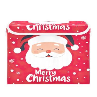 Imagem de SEHANY Linda caixa de armazenamento de Papai Noel de Natal com tampas e alças, organizador de cestas de armazenamento de tecido dobrável, caixas de armazenamento de cubos grandes para roupas, cobertor