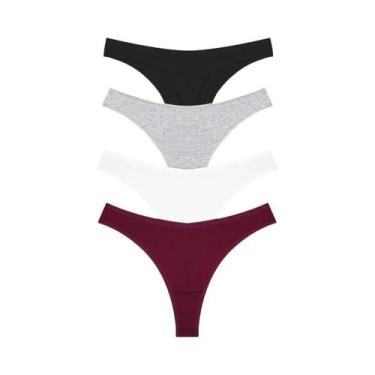 Imagem de Tangas De Algodão Listradas Femininas De Cintura Baixa 4PCS Sexy G-Str