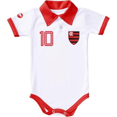Imagem de Body Polo Flamengo Bebê Unissex, Branco com Detalhes Vermelhos, Estilo Torcida (GG)
