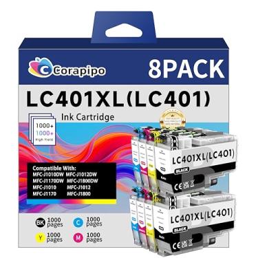 Imagem de Cartuchos de tinta compatíveis com LC401/LC401XL para impressoras Brother, substituição para cartuchos de tinta LC401/LC401XL, funciona com MFC-J1010DW MFC-J1170DW MFC-J1012DW MFC-J1800DW