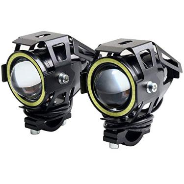 Imagem de Kit 2x Farol Milha Led Lorben Moto Universal Aluminio U7 Angel Eyes com Interruptor