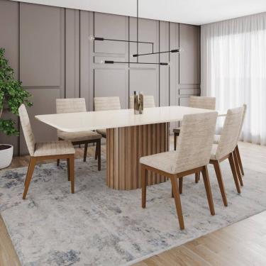 Imagem de Conjunto Mesa Solana 200cm com Vidro 08 Cadeiras Elena Marrom/Off White/Cacao