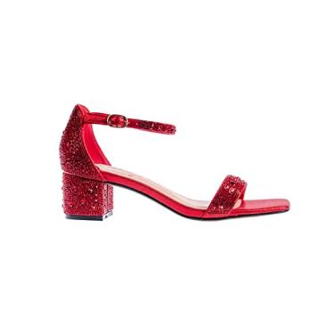 Imagem de Ninety Union Lady Couture Dazzle Sandália de strass de salto médio de 5 cm, Vermelho, 38 BR