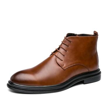 Imagem de Botas sociais masculinas com zíper lateral na moda, casual, cano médio, botas Chukka, Marrom, 8
