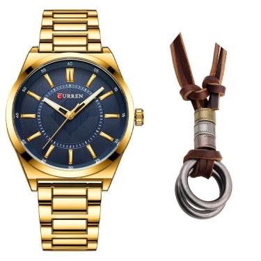 Imagem de Relógio Masculino Curren Dourado Casual Luxo + Cordão-Masculino