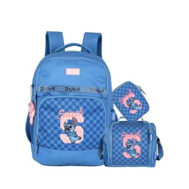 Imagem de Kit Lilo Stitch Mochila Costas + Lancheira + Estojo Box - Luxcel, azul