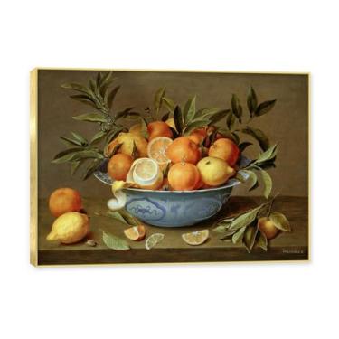 Imagem de NHLDZYH Moldura dourada. Tela de frutas botânicas vintage, impressão de estilo de pintura a óleo vintage, decoração de jantar country de fazenda, pronta para pendurar. B41. 30 x 42 cm
