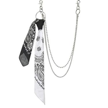 Imagem de Lenço de seda hip hop, calça jeans, corrente de problemas para mulheres e homens, cinto esférico com contas, correntes na cintura, acessórios de bolsa de roupas, joias para amigos, chaveiro em camadas