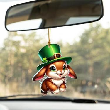 Imagem de Chapéu de trevo de Dia de São Patrício e o coelho enfeite de acrílico plano para pendurar ideias de troca de presentes de trevo animal para amigos família mulheres quarto pingentes janela porta carro