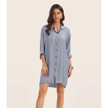 Imagem de Vestido Chemise Feminino Com Botões Endless Azul, M, Azul