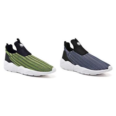 Imagem de Kit 2 Pares Tênis Meia Masculino Nylon Textura Casual Verde + Azul 34