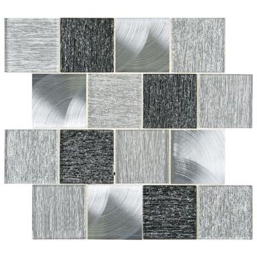 Imagem de Kit 1m² Pastilha de Vidro Renoir 30cm X 30cm Preto/Cinza