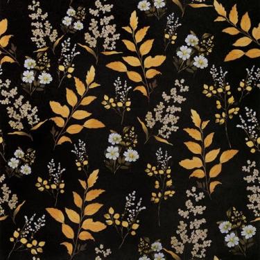 Imagem de practicalWs Papel de parede floral descasque e cole papel de parede preto vintage folha dourada papel de contato 44,5 cm x 1,598 cm envoltório de vinil autoadesivo boho removível para quarto e