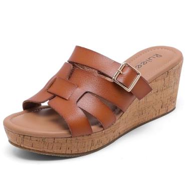 Imagem de Ruiee Sandálias femininas de largura larga, confortável, plataforma sem cadarço, casual, para o verão, para uso ao ar livre., Marrom 013, 10 X-Wide