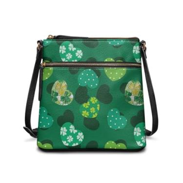 Imagem de HUGS IDEA Bolsa transversal de couro para mulheres e homens, bolsa de ombro grande para celular, Coração verde