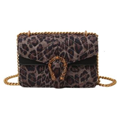 Imagem de MYHOZEE Bolsas transversais para mulheres - Bolsas de mão com estampa de cobra bolsas de ombro com corrente de couro bolsas de ombro para noite, Leopardo preto